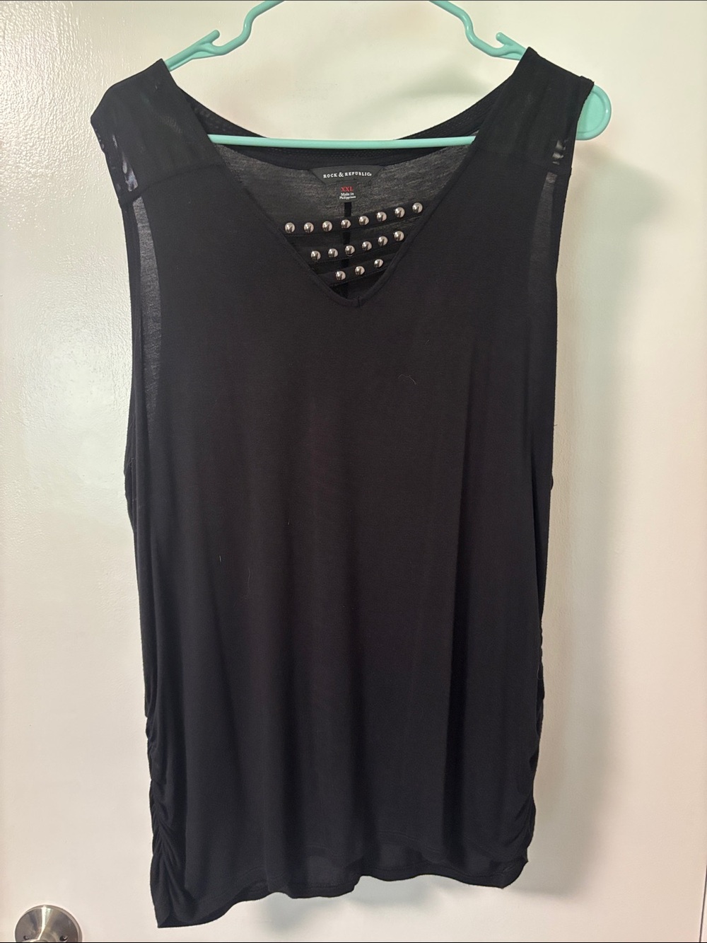 Rock & Republic Black Stud-Trim V-Neck Sleeveless Tank